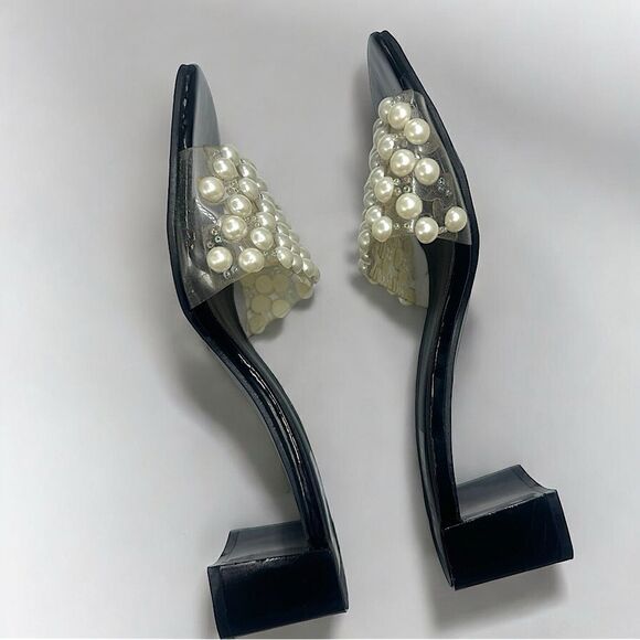 SHEIN l Pearl Endowed Black Heels, Sandals l 2 1/2” heel l 39 l EUC - Picture 6 of 10